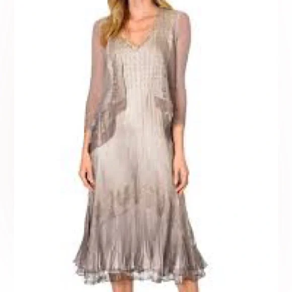 Komaro Beaded Charmeuse & Cliffon Tiered Dress withh Jacket - Picture 2 of 14